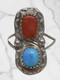 Bague Am&eacute;rindienne Navajo En Argent Sterling Avec Turquoise Et Corail