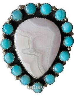 Bague amérindienne Navajo en opale rose argent sterling par Bernie Begay Tsosie BBT