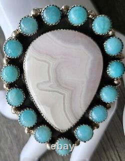 Bague amérindienne Navajo en opale rose argent sterling par Bernie Begay Tsosie BBT