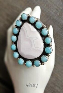 Bague amérindienne Navajo en opale rose argent sterling par Bernie Begay Tsosie BBT