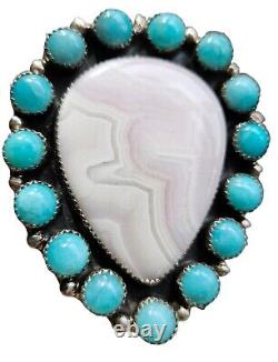 Bague amérindienne Navajo en opale rose argent sterling par Bernie Begay Tsosie BBT
