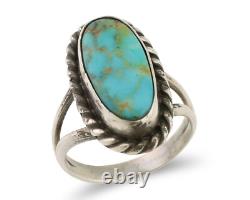 Bague artisanale Navajo en argent 925 avec turquoise, artiste amérindien, années 80