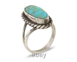 Bague artisanale Navajo en argent 925 avec turquoise, artiste amérindien, années 80