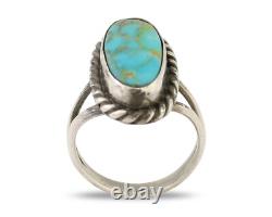 Bague artisanale Navajo en argent 925 avec turquoise, artiste amérindien, années 80
