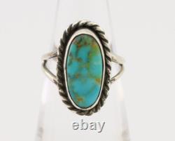 Bague artisanale Navajo en argent 925 avec turquoise, artiste amérindien, années 80