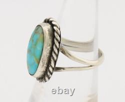 Bague artisanale Navajo en argent 925 avec turquoise, artiste amérindien, années 80