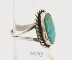 Bague artisanale Navajo en argent 925 avec turquoise, artiste amérindien, années 80