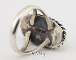 Bague artisanale Navajo en argent 925 avec turquoise, artiste amérindien, années 80