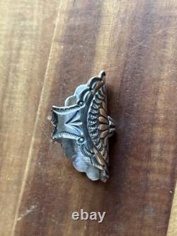 Bague artisanale en argent sterling 925 estampillée Navajo Sunshine Reeves taille 7.5