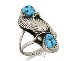 Bague artisanale navajo en argent 925, turquoise de Kingman, artiste amérindien, années 80