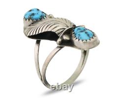 Bague artisanale navajo en argent 925, turquoise de Kingman, artiste amérindien, années 80