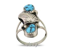 Bague artisanale navajo en argent 925, turquoise de Kingman, artiste amérindien, années 80
