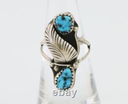 Bague artisanale navajo en argent 925, turquoise de Kingman, artiste amérindien, années 80