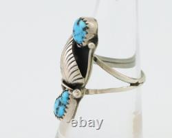 Bague artisanale navajo en argent 925, turquoise de Kingman, artiste amérindien, années 80