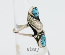 Bague artisanale navajo en argent 925, turquoise de Kingman, artiste amérindien, années 80