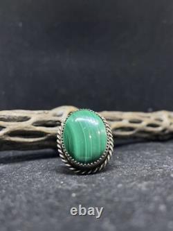 Bague circulaire en argent sterling avec malachite, amérindienne Navajo, taille 10