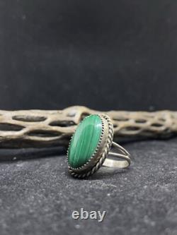 Bague circulaire en argent sterling avec malachite, amérindienne Navajo, taille 10
