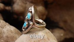 Bague de selle en argent sterling amérindien Navajo avec 6 turquoises signées D