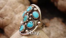 Bague de selle en argent sterling amérindien Navajo avec 6 turquoises signées D