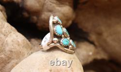 Bague de selle en argent sterling amérindien Navajo avec 6 turquoises signées D