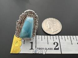 Bague en argent sterling 925 avec pierre de larimar bleue de Robert Shakey, amérindien Navajo, taille 9.