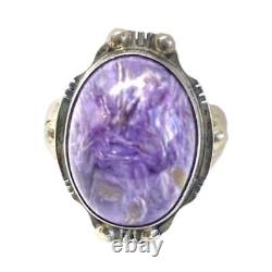 Bague en argent sterling Charoite amérindienne Navajo style Zuni sud-ouest