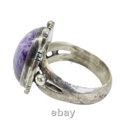 Bague en argent sterling Charoite amérindienne Navajo style Zuni sud-ouest