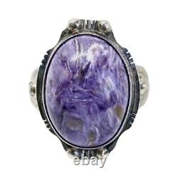 Bague en argent sterling Charoite amérindienne Navajo style Zuni sud-ouest