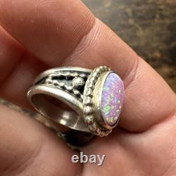 Bague en argent sterling Navajo amérindienne avec opale rose T Yazzie taille 8.5 synthétique