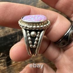 Bague en argent sterling Navajo amérindienne avec opale rose T Yazzie taille 8.5 synthétique