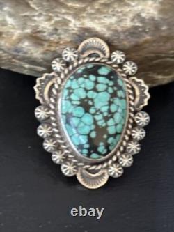 Bague en argent sterling Navajo amérindienne avec turquoise bleue en toile d'araignée, taille 9 01640