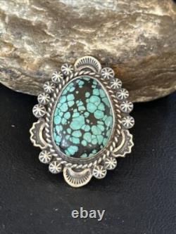 Bague en argent sterling Navajo amérindienne avec turquoise bleue en toile d'araignée, taille 9 01640