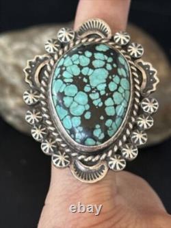 Bague en argent sterling Navajo amérindienne avec turquoise bleue en toile d'araignée, taille 9 01640