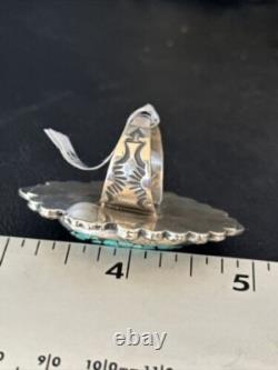 Bague en argent sterling Navajo amérindienne avec turquoise bleue en toile d'araignée, taille 9 01640