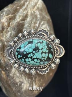 Bague en argent sterling Navajo amérindienne avec turquoise bleue en toile d'araignée, taille 9 01640