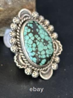 Bague en argent sterling Navajo amérindienne avec turquoise bleue en toile d'araignée, taille 9 01640
