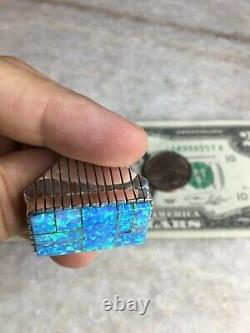 Bague en argent sterling RAY JACK Native American/Navajo/Western avec opale bleue taille 9.75