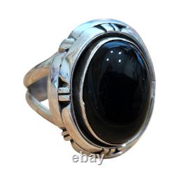 Bague en argent sterling amérindienne Navajo en onyx noir taille 6,25 signée