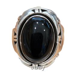 Bague en argent sterling amérindienne Navajo en onyx noir taille 6,25 signée