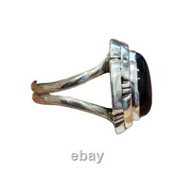 Bague en argent sterling amérindienne Navajo en onyx noir taille 6,25 signée