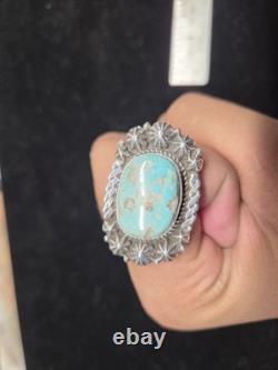 Bague en argent sterling amérindienne, turquoise Lone Mountain ajustable 7/12