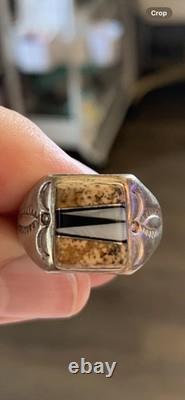 Bague en argent sterling avec incrustation de pierres variées Navajo, taille homme 11