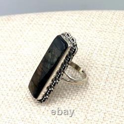 Bague en argent sterling avec labradorite, amérindienne Navajo, NOS