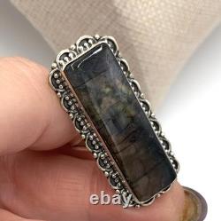 Bague en argent sterling avec labradorite, amérindienne Navajo, NOS Bague en argent sterling avec labradorite, amérindienne Navajo, NOS