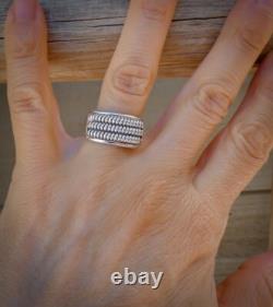 Bague en argent sterling en forme de dôme tordue de 3 rangées des Navajos Amérindiens, taille 9 1/4