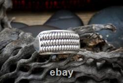 Bague en argent sterling en forme de dôme tordue de 3 rangées des Navajos Amérindiens, taille 9 1/4