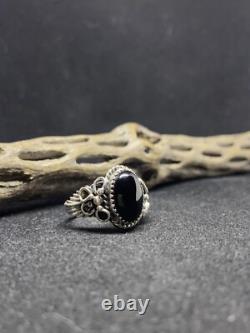 Bague en argent sterling en onyx noir navajo amérindien taille 9.5