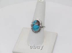 Bague en argent sterling et turquoise fabriquée à la main par des Amérindiens Navajo de taille 8.75