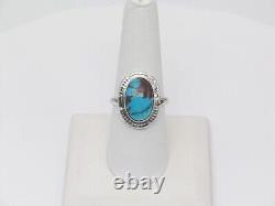 Bague en argent sterling et turquoise fabriquée à la main par des Amérindiens Navajo de taille 8.75