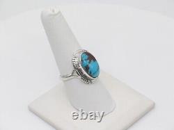 Bague en argent sterling et turquoise fabriquée à la main par des Amérindiens Navajo de taille 8.75